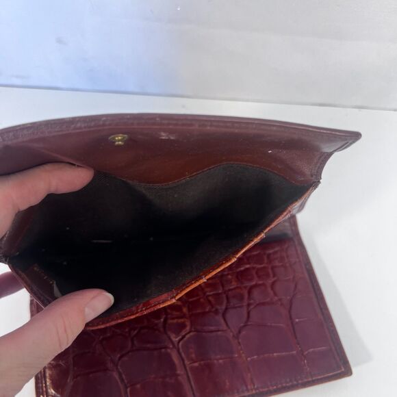 Anne Klein St Thomas Wallet Faux Croc Leather Brown Kiss Lock Change Purse - Picture 6 of 7